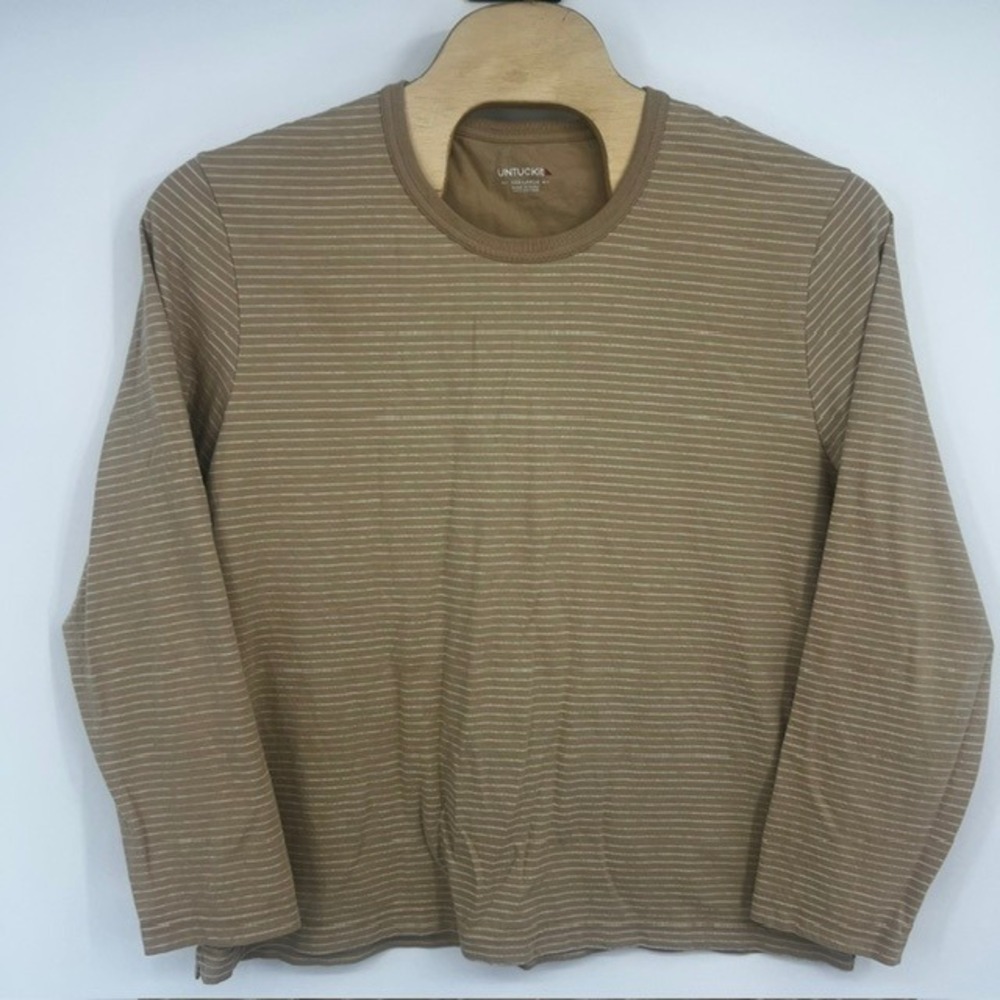 UNTUCKit Men's XXXL Tan and White Striped Crew Neck Cotton T-Shirt